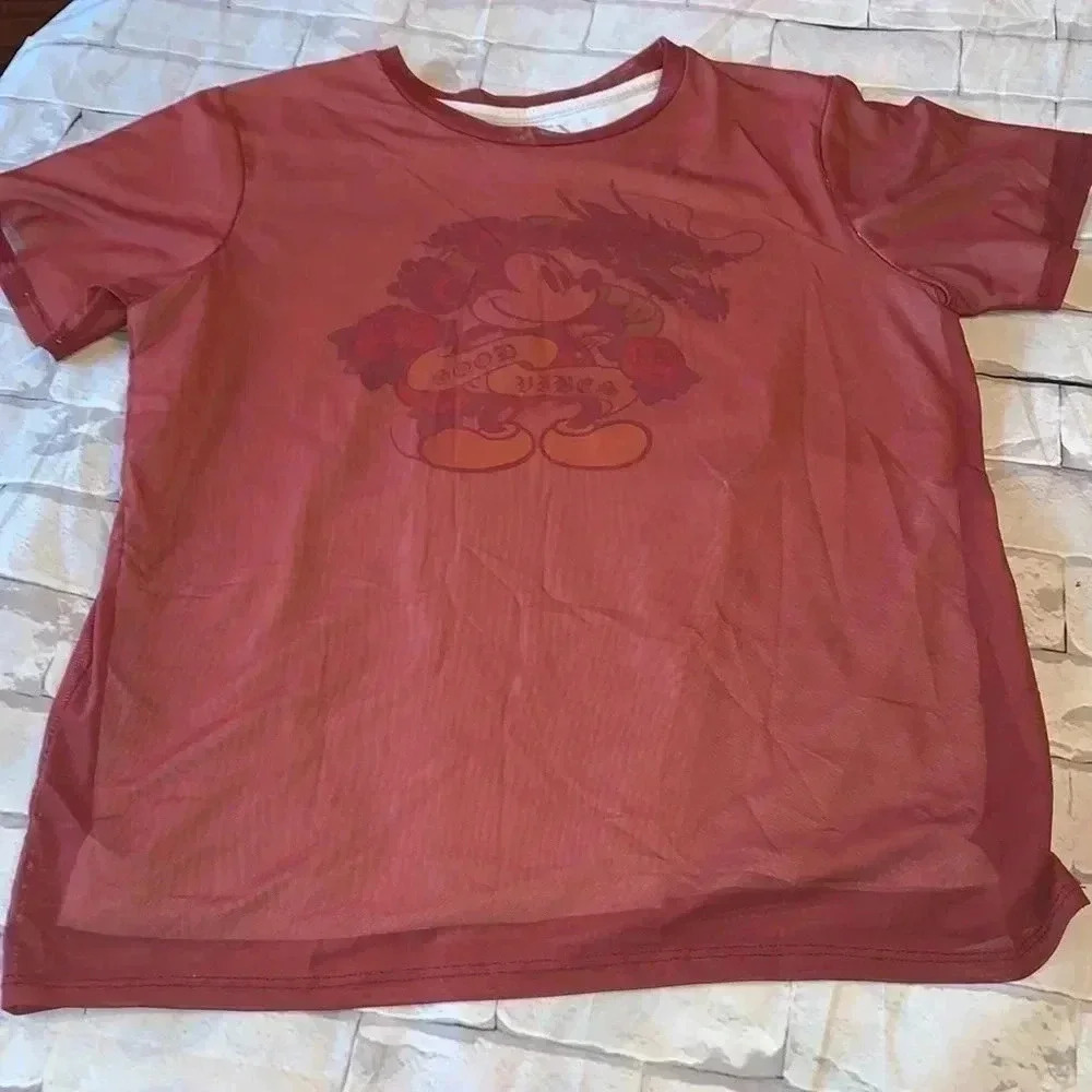 DISNEY Mickey Mouse mesh overlay top tee shirt